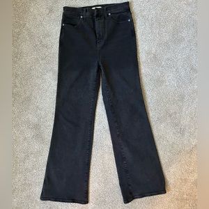 madewell black 11” high-rise flare jeans - size 29, can also fit size 30
